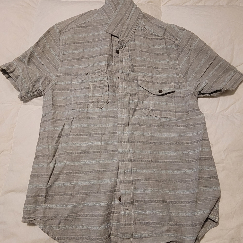 Volcom Short Sleeve Button-Up Shirt | Gray/White Pattern | Size L | Excellent Co